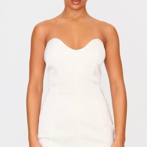 Cream Satin Sweetheart Neckline Mini Dress