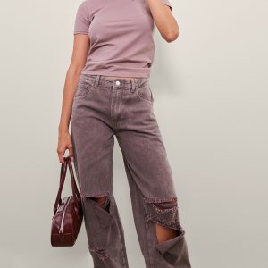 Washed Mauve Baggy Low Rise Ripped Boyfriend Jeans