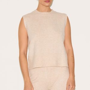 Oatmeal Marl Soft Knit High Neck Sleeveless Top