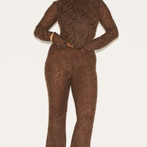 Shape Chocolate Textured Lace Highwaisted Flare Trousers