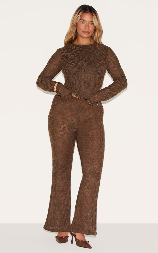 6027f571c3a934492fbd53f9b114ab9c6972cf53_CNM6453_1_shape_chocolate_textured_lace_highwaisted_flare_trousers