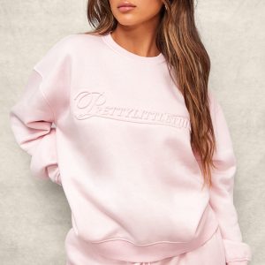PRETTYLITTLETHING Baby Pink Embossed Graphic Oversized Sweatshirt