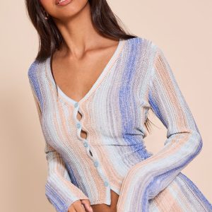 Petite Blue Stripe Knit Cardigan