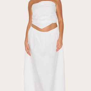 Plus White Cotton Poplin Maxi A-line Skirt