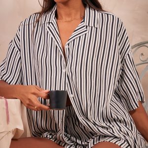Black Stripe Oversized Boxy Short Sleeve Shirt