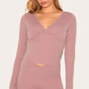 Mauve Sculpt Crossover Long Sleeve Top
