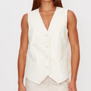 Cream Faux Leather Oversized Waistcoat