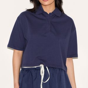 Navy Oversized Short Sleeve Polo Top