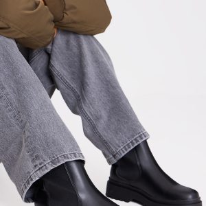Black  Pu Round Toe Chelsea Ankle Boots