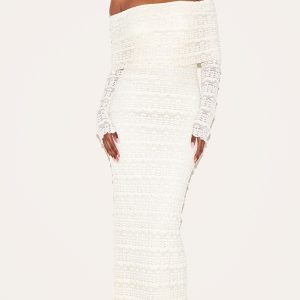 White Textured Bardot Maxi Dress