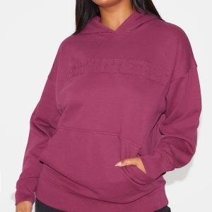 PRETTYLITTLETHING Plus Burgundy Applique Hoodie
