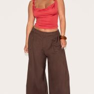 61060ff9e051879dc90101d0ab8b5696f9d03040_CNM7281_3_shape_red_cowl_neck_twisted_gold_trim_strap_top