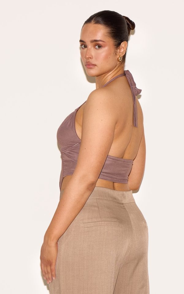 618b55a91bd2f6547a49cb26529476e060649e1a_CNK5481_2_shape_brown_double_layered_mesh_tie_neck_corset_top