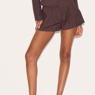 6198107fed9fad25f503e252f94d7a350c01abec_CNM3196_2_chocolate_pleated_mini_shorts