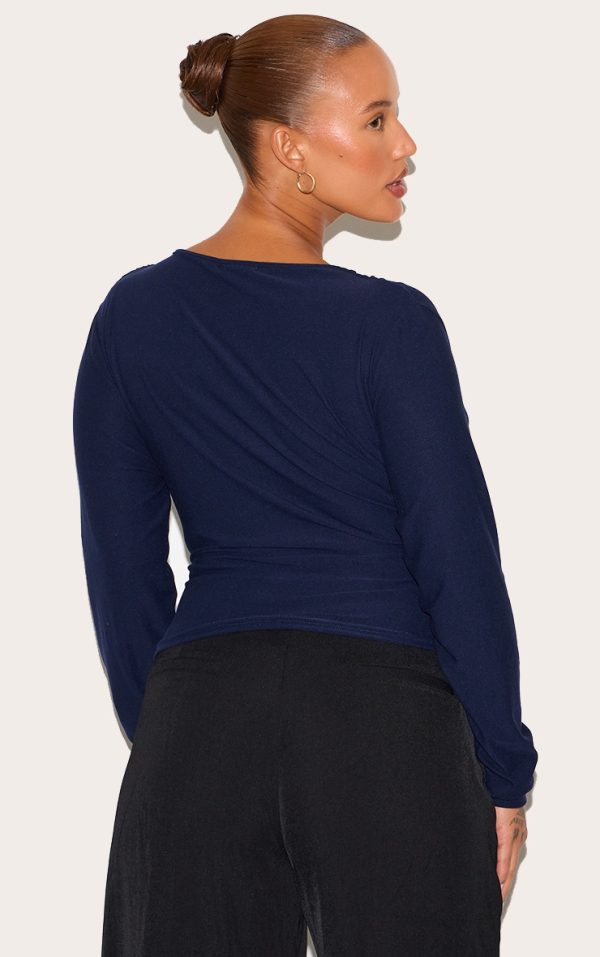 61dc820fe31bc83ed937491aec21fc1385874db0_CNM2637_2_plus_navy_soft_touch_ruched_long_sleeve_longline_top