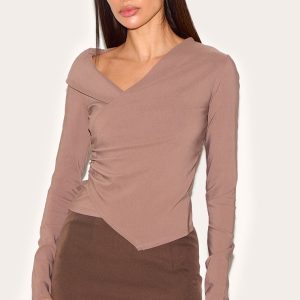 Mushroom Bengaline Asymmetric Ruched Long Top