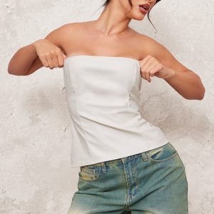 Cream Pu Croc Bandeau Long Top