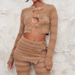 Tall Multi Buckle Detail Long Sleeve Knitted Top