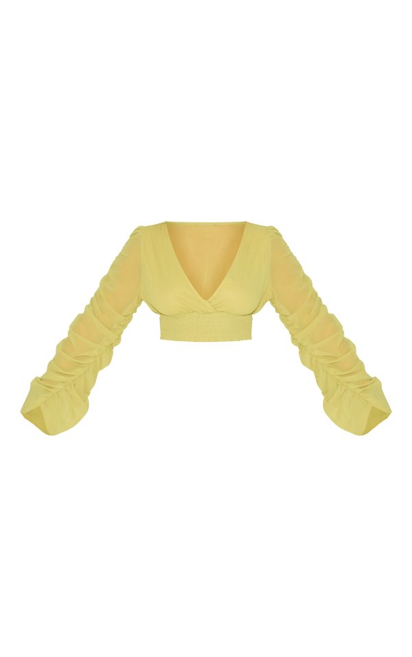 628fdb433a88408bee8cff9ef64da190f3ede84f_CNM6237_5_shape_lime_chiffon_balloon_sleeve_plunge_front_cinched_waist_blouse