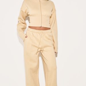 Latte Seam Detail Wide Leg Joggers