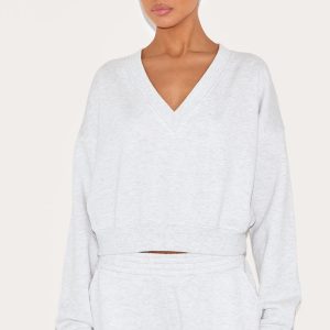 Ash Grey Boxy V Neck Sweatshirt