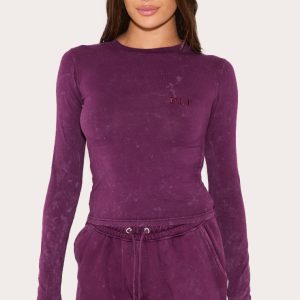 PRETTYLITTLETHING Plum Washed Fitted Long Sleeve T-shirt