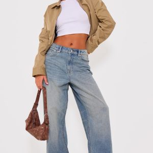 Mid Blue Wash Turn Up Denim Jeans