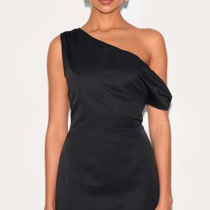 Black Woven Asymmetric Cup Detail Mini Dress