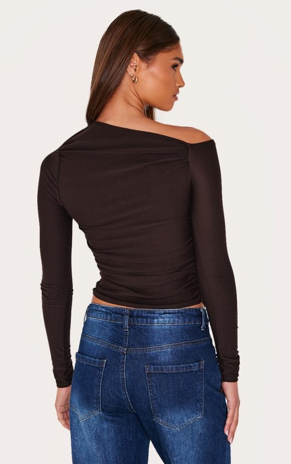 63729f2580acc12c10294932809ae044a6bc4f01_CNL8980_2_chocolate_soft_touch_asymmetric_detail_long_sleeve_top