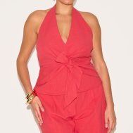 63a5097df28d5be5875185cf3d0acdef5f99ab4c_CNM6579_1_plus_red_linen_twist_front_halter_neck_top