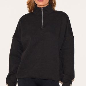 Black Premium High Neck Quarter Zip Oversized Sweatshirt