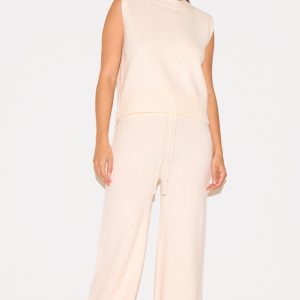 Ecru Marl Soft Knit Wide Leg Trousers