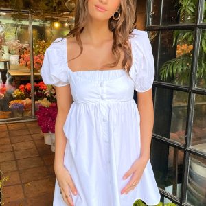 White Cotton Button Down Smock Dress