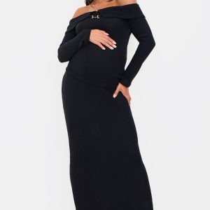 Maternity Black Brushed Rib Maxi Skirt