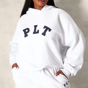 PRETTYLITTLETHING Plus Ash Grey Logo Oversized Hoodie