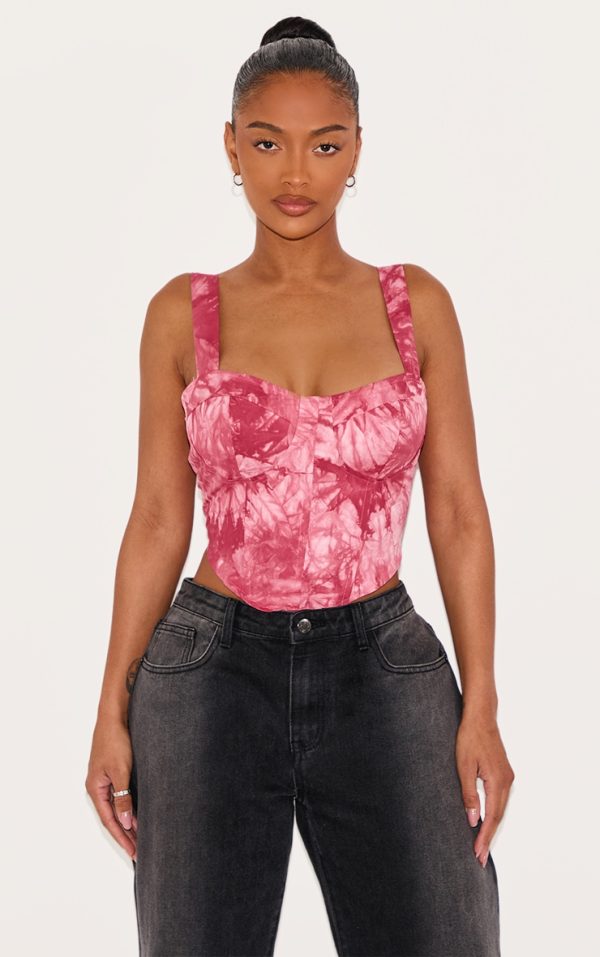 6539a775d86f440465834dd027fa0081195577f7_CMQ4271_1_shape_pink_tie_dye_woven_corset_crop_top-1