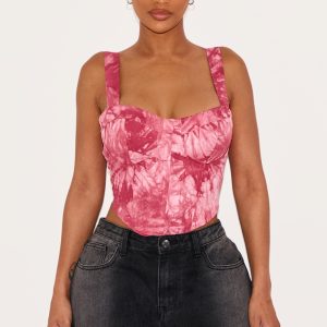 Shape Pink Tie Dye Woven Corset Crop Top