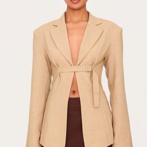 Beige Strap Detail Fitted Blazer