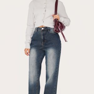 Petite Grey Used Bleach Split Hem Jeans