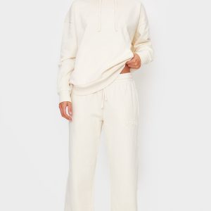 PRETTYLITTLETHING Cream Premium Embossed Wide Leg Joggers