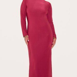 Plus Wine Double Layer Slinky Flared Sleeve Midaxi Dress