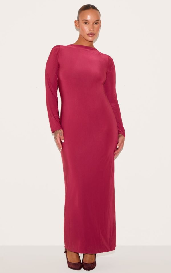 65e5f0eccd6df8a3139d7bcc07e23dbbcdac6a00_CNM3028_1_plus_wine_double_layer_slinky_flared_sleeve_midaxi_dress