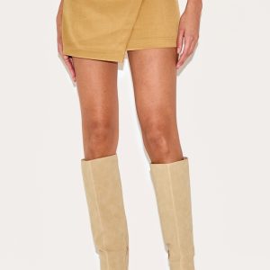 Olive Woven Raw Edge Detail Mini Skort