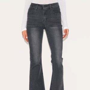 Washed Grey Seam Detail Stretch Denim Flared Jeans