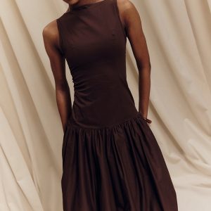 Chocolate Brown Longline Dropped Waist Midaxi Dress
