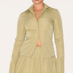 Shape Olive Hook & Eye Split Front Cinched Shirt