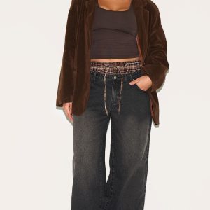 Plus Black Denim Double Layered Boxer Boyfriend Jeans