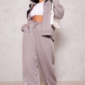 Plus Charcoal Mid Rise Seam Detail Straight Leg Joggers