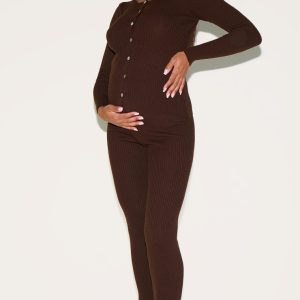 Maternity Chocolate Rib Knit Flare Trousers