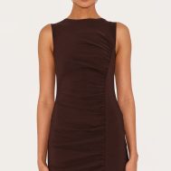 6740c01598a2557fc953525f6cb1c383a47f283f_CNM3157_1_chocolate_stretch_woven_ruched_bodycon_dress